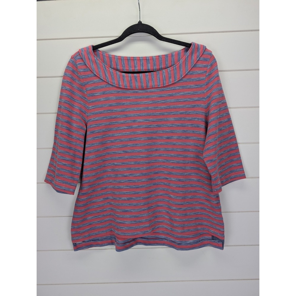 Talbots Striped Nautical Top Petite Large Pink Denim Boat Coastal Resort Cotton
